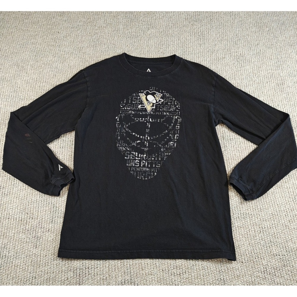 Augusta RARE Pittsburgh Penguins Hockey Goalie Mask Long Sleeve Shirt Men's L